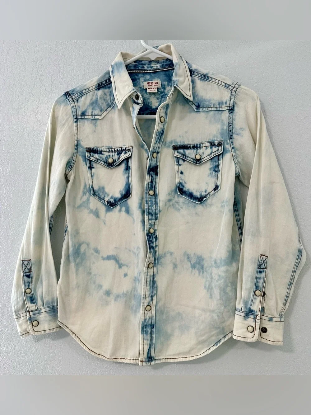 Mossimo Boys Acid Wash Denim Shirt Size 8/10 M Button Up Long Sleeve Blue